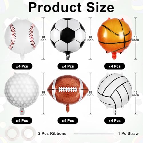 TOATOM 24 Pcs Sports Foil Balloon Set - 18 Inch Balloons for Parties