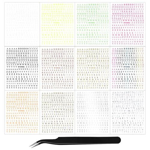 Kikonoke 12 Sheets Alphabet Nail Art Stickers Self-Adhesive Letter Decals