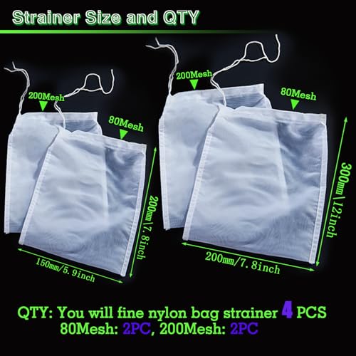 4-Pack Reusable Nylon Strainer Bags for Nut Milk & Juice