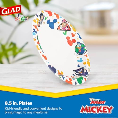 Glad Disney Mickey and Friends Paper Plates, 8.5 in, 40 Ct - Heavy-Duty Disposable Plates for Kids' Meals and Parties
