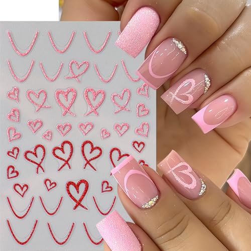 CnSybaris 3D Self-Adhesive Heart Nail Stickers Wavy Line Nail Decals