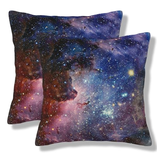 CONITALE Galaxy Space Throw Pillow Covers 18x18 Inch Set of 2 Deep Blue