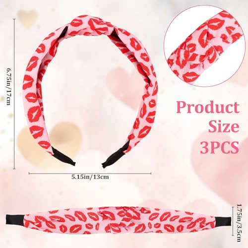 CURASA Valentine's Day Knotted Headbands Set - 3PCS Red Heart Hair Accessories