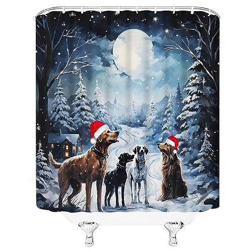 Winter Forest Dog Shower Curtain 70" x 70" - Christmas Night Scene