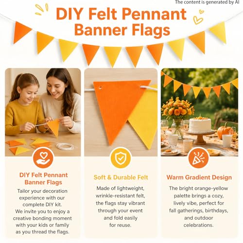 DIY Felt Pennant Banner Kit - 12 Orange & Yellow Flags (2.5m)