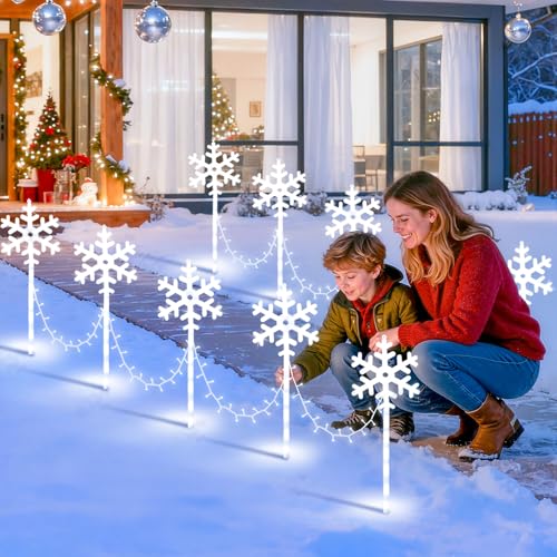 White Snowflake Pathway Lights 10 Pack Outdoor Waterproof Xmas Garden Decor