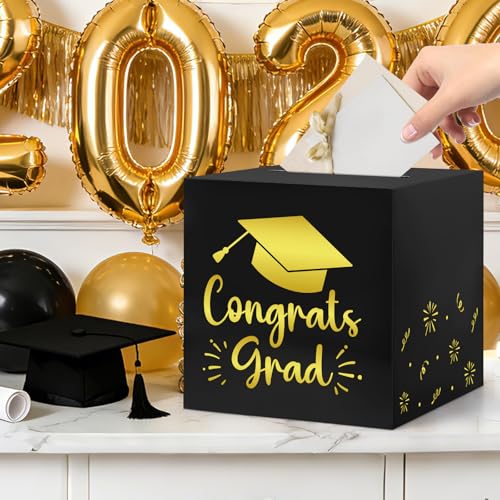 Black Graduation Card Box - 9 Inch Congrats Grad Cap Holder