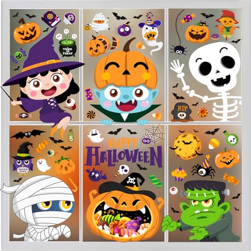 IMISHM Halloween Window Clings - 6 Pack Double-Sided Static PVC Decals