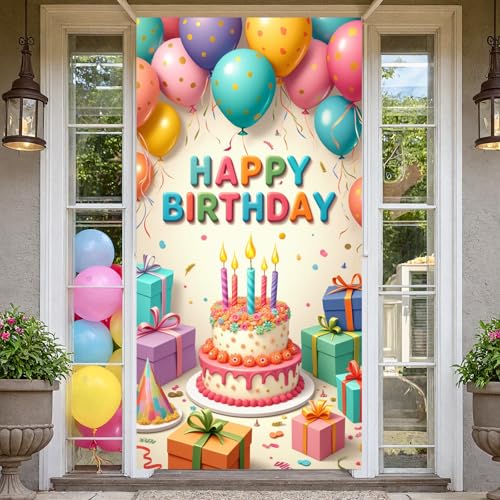 Happy Birthday Door Banner - Colorful Party Backdrop for Kids & Adults