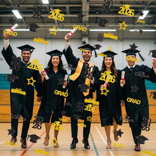 300 Pcs Graduation Confetti 2026 - Gold & Black Party Decor