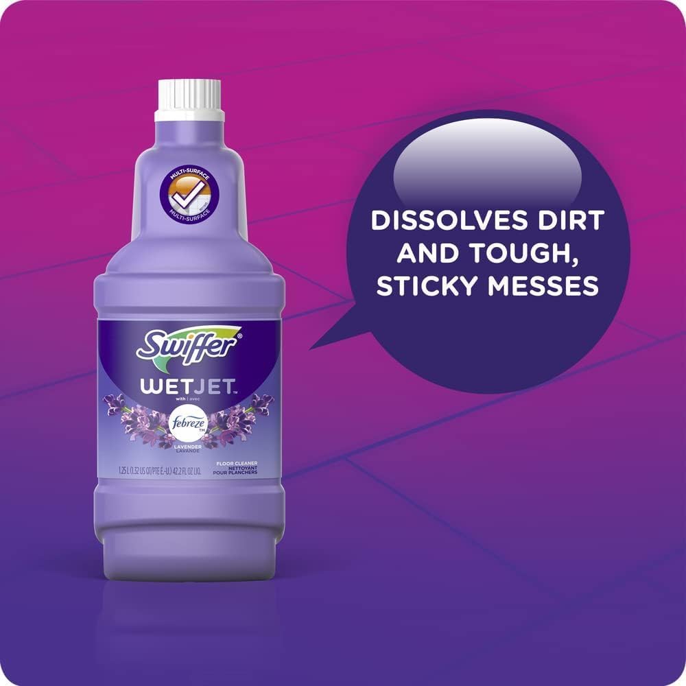 Swiffer Floor Cleaner Solution Refill - Lavender Scent, 42.2 Fl Oz | Pack of 4 Bottles
