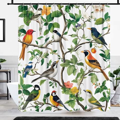 GOAOK Green Boho Bird Shower Curtain 72x72 Inches with Hooks Bathroom Decor