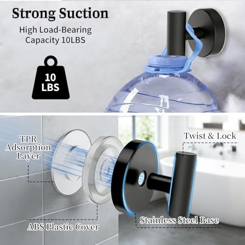 ZHLZHL Suction Cup Hooks - 10LB Capacity Stainless Steel Hooks for Smooth Surfaces