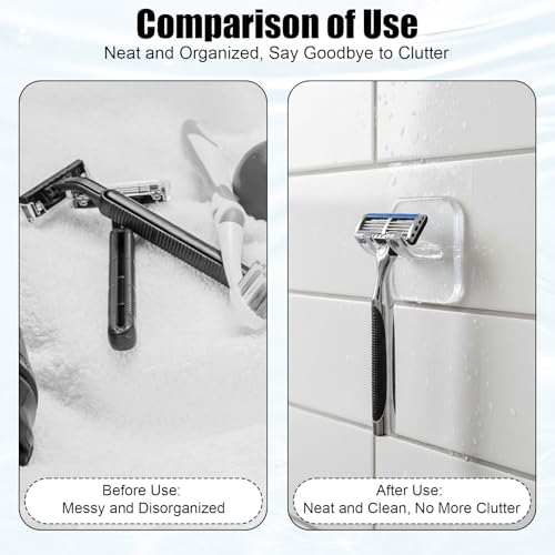 Transparent 4-Pack Razor Holder Hooks - Waterproof Adhesive Storage for Bathroom & Kitchen