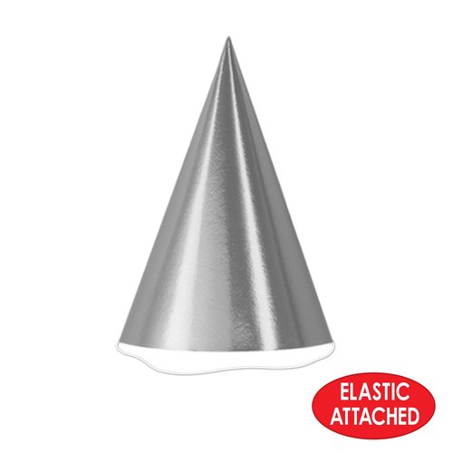 Beistle Pack of 48 Silver Foil Cone Hats, Novelty Metallic Party Headware Supplies for Birthday, New Year's Eve, Anniversary, 6.75"