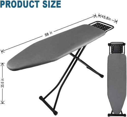 Ironing Board - Full Size Heat Resistant Cover with Ultra Thick Padding | Adjustable Height, Non-Slip Design (58"x15")