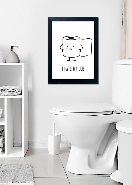 Black And White Bathroom Wall Art - Humorous Toilet Paper Canvas Print | Minimalist Framed Decor