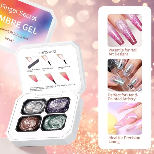 AOBOO Ombre Gel Nail Polish Set - 4-Color Gradient Palette with 20 Sponges