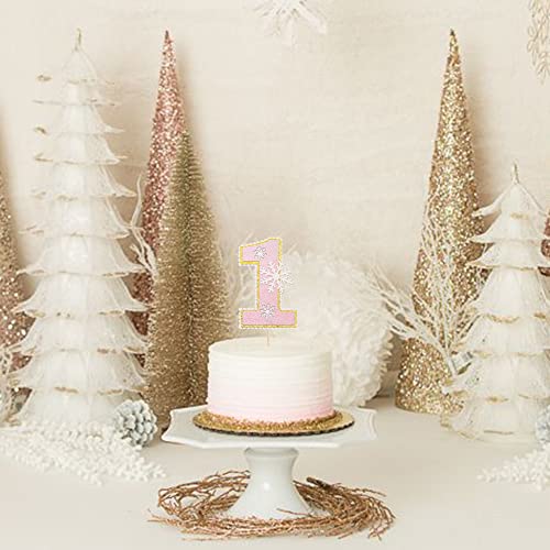 First Birthday Cake Topper Snowflake Number 1 Glitter Party Decoration Pink
