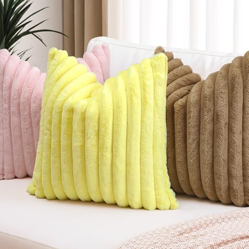 Faux Rabbit Fur Blush Pink Throw Pillow Cover 12x20 Inch