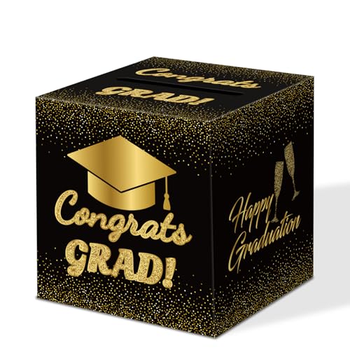 Black Gold Graduation Card Box 2026 - Elegant Party Decoration