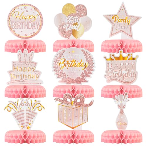 9PCS Pink Rose Gold Honeycomb Table Centerpieces for Birthday