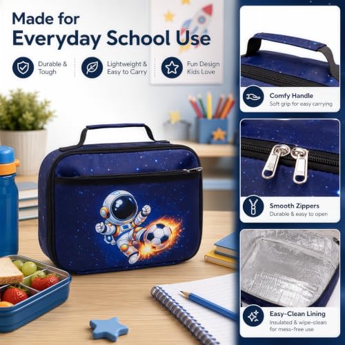 LEDAOU Astronaut Insulated Lunch Box for Kids - Reusable Lunch Bag