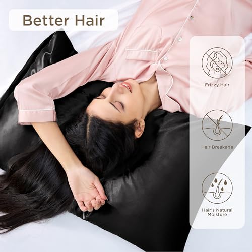 Bedsure Satin Pillowcase Set of 4 - Silky Black Pillow Covers for Hair & Skin, 20" x 26"