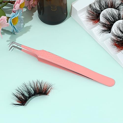 Mozeat Lens Lash Tweezers for Eyelash Extensions High Precision Nano Fiber Tip Pink
