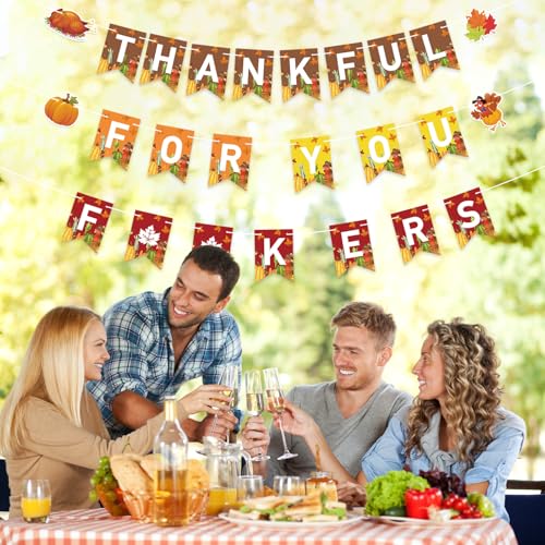 Thankful For You Pre-Strung Friendsgiving Banner Fall Party Decor