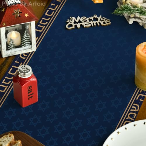 13x120 Inch Hanukkah Menorah Candle Table Runner Blue - Holiday Decor