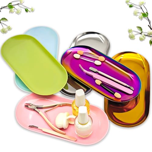Pink Nail Tool Tray & Oval Manicure Display Dish for Cosmetics