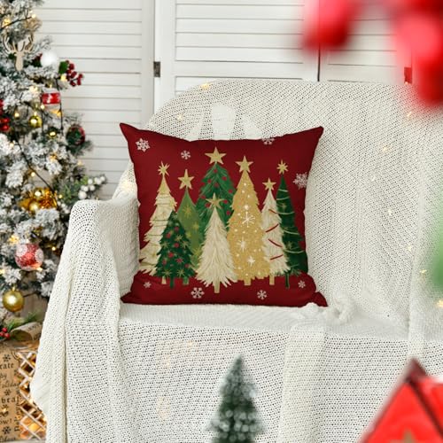 AVOIN colorlife Christmas Snowflake Throw Pillow Cover, 18x18 Inch, Red