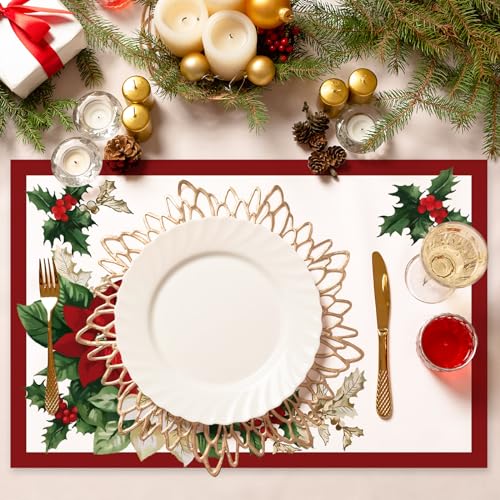 Christmas Paper Placemats 50 Pack Red Green Poinsettia Holiday Table Decor