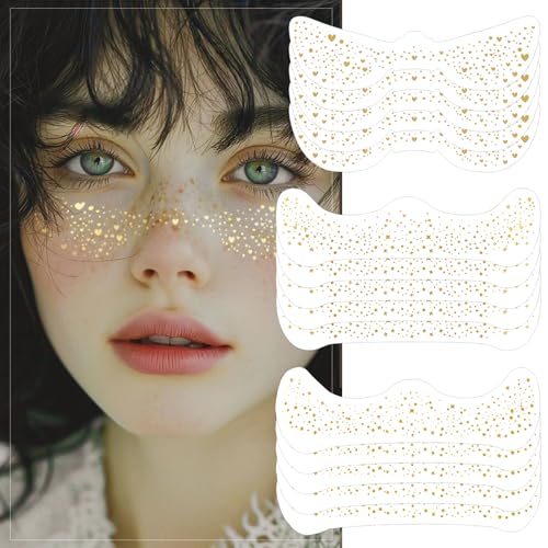 FOVKO Gold Glitter Freckles Face Tattoo 15 Pcs Waterproof Sparkle Stickers