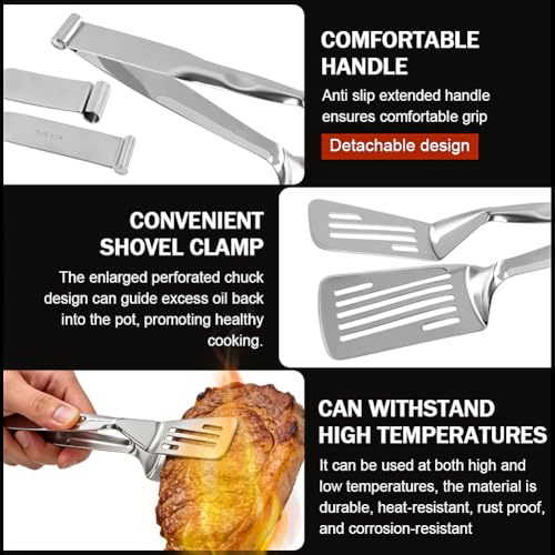Heat-Resistant Stainless Steel Cooking Tongs with Detachable Spatula Design