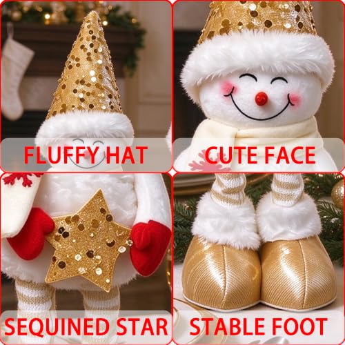 Christmas Snowman Decor Set - 20-Inch Plush Standing Figures with Extendable Legs - Gold & Silver, Pack of 2
