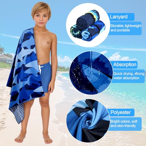 Large Shark Beach Towel for Kids - Quick Dry Terry Cloth, 63"x31"
