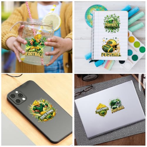 Football Temporary Tattoos 6 Sheets, Green Rugby Party Favors for Teens