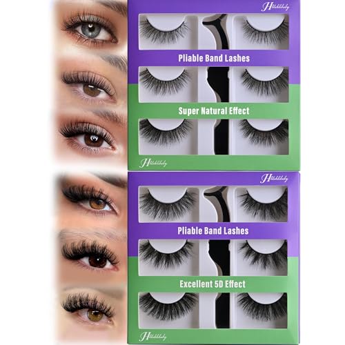 Hushlibaby Natural Wispy False Eyelashes - 6 Styles Soft Cotton Band Reusable Lashes with Tweezers