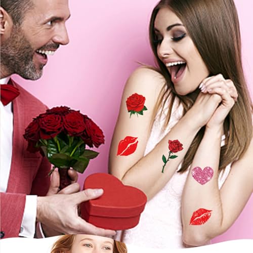84PCS Red Kiss Lips Heart Temporary Tattoo Stickers Waterproof