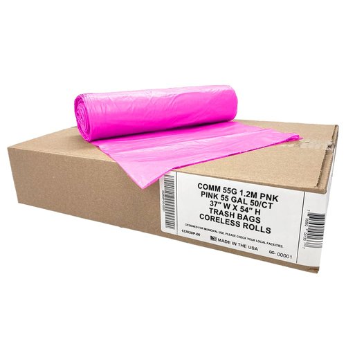 Ultrasac Heavy Duty 55 Gallon Pink Trash Bags - (Value 50 Pack) - 1.5 MIL equivalent Industrial Strength Plastic 37" x 54" for 50-55 Gal Cans -Fits Toter, Rubbermaid Brute, Carlislie Bronco etc.
