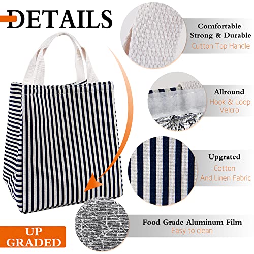 Daixers Insulated Lunch Bag - Reusable Thermal Lunch Tote, Striped Blue