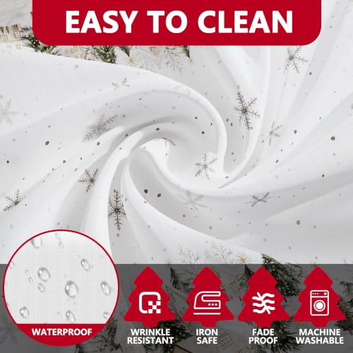 Christmas Round Tablecloth 70x70 Inch Snow Town Holiday Home Decor