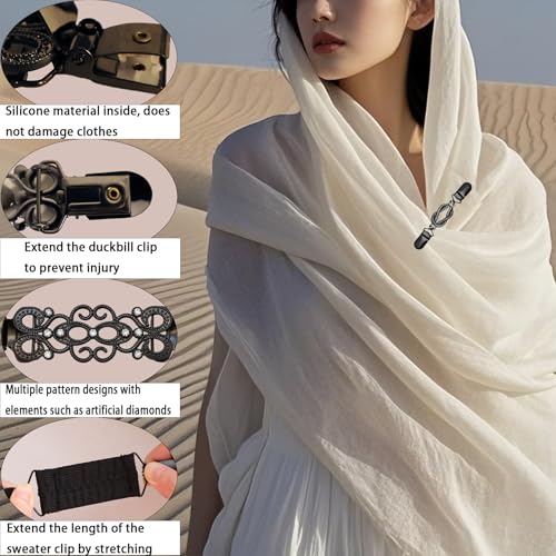 3PCS Black Elastic Waist Cincher Clips for Dresses & Sweaters