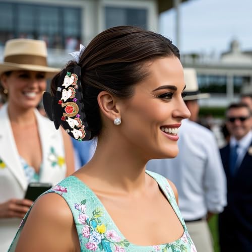 PHALIN Kentucky Derby Large Acrylic Hair Claw Clip Horse Crystal Black