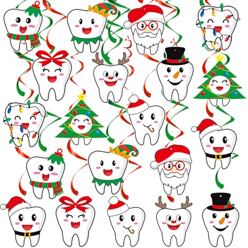 Tooth-Themed Christmas Hanging Swirls Decorations - 24 Pcs