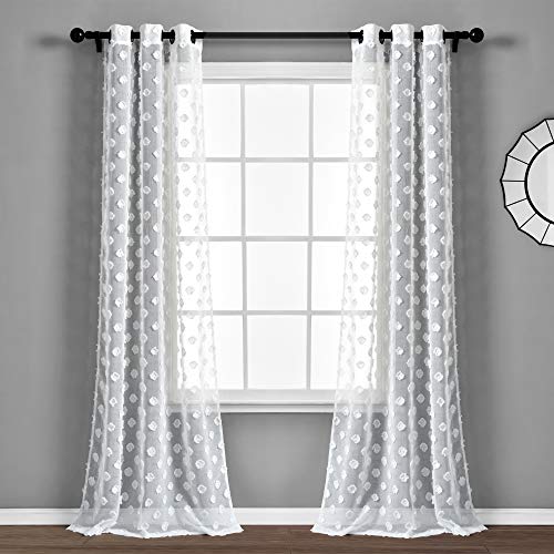 Lush Decor White Textured Dot Grommet Sheer Window Curtain Panel Pair (84" x 38")