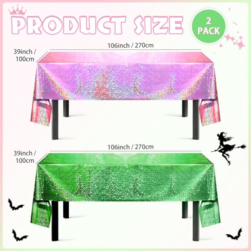 Holographic Tablecloth Set - 2 Pcs Pink & Green 39" x 106"