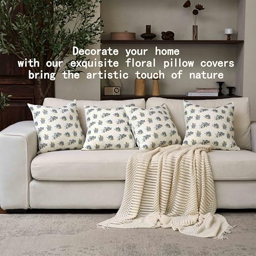 SLIITIM Hydrangea Floral Cotton Pillow Covers 18x18 Inch Set of 2, Soft Home Decor